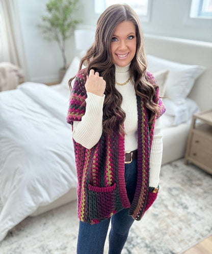 CROCHET PATTERN & VIDEO/ Granny Pop Ruana, Crochet Ruana Pattern, Womens Sweater, Easy Crochet Pattern, pdf, Sizes Xs-5X, Granny Stitch